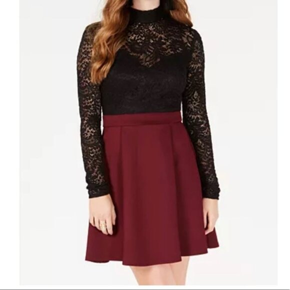 B Darlin Juniors' Lace-Top Fit & Flare Dress MACY's - Picture 1 of 15